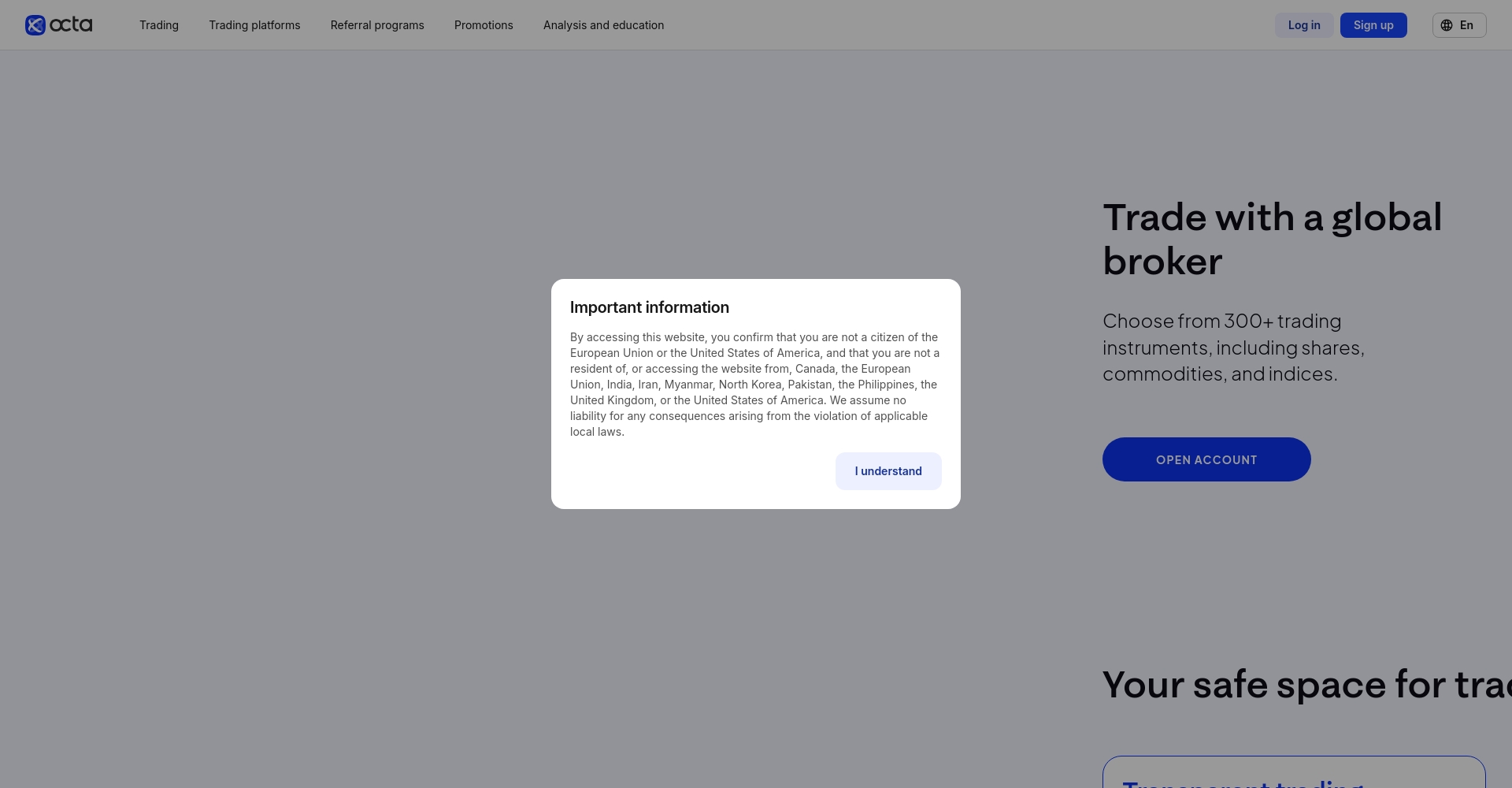 OctaFX website screenshot