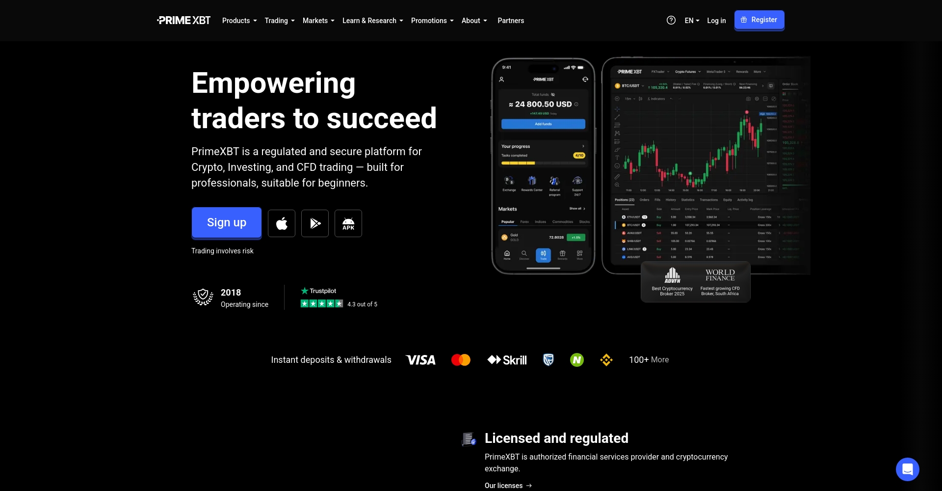 PrimeXBT website screenshot